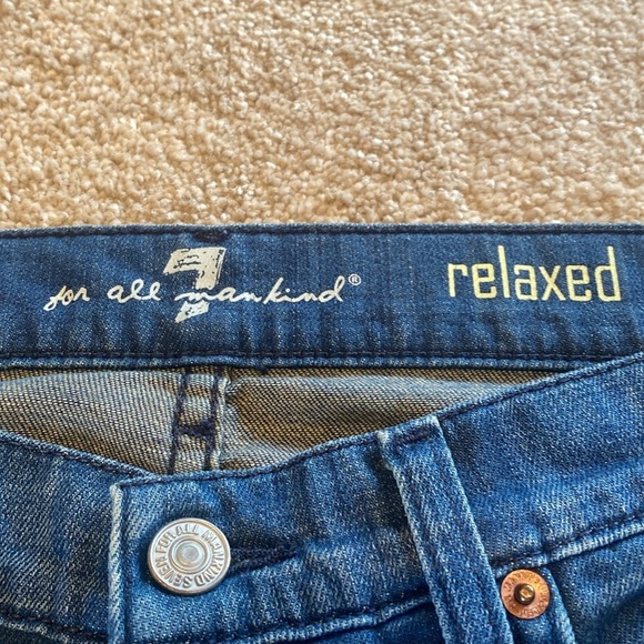 7 For All Mankind Button Fly Relaxed Flare Jeans Blue Size 31 TALL 32” - Picture 5 of 12